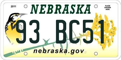 NE license plate 93BC51