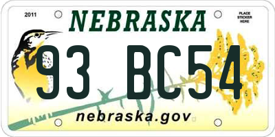 NE license plate 93BC54