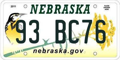 NE license plate 93BC76