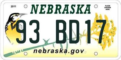 NE license plate 93BD17