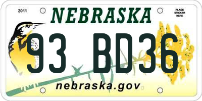 NE license plate 93BD36