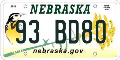 NE license plate 93BD80