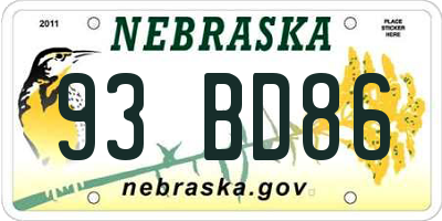 NE license plate 93BD86