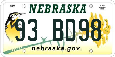 NE license plate 93BD98