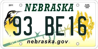 NE license plate 93BE16