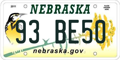 NE license plate 93BE50
