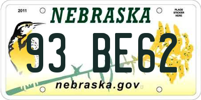 NE license plate 93BE62