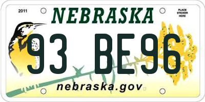 NE license plate 93BE96