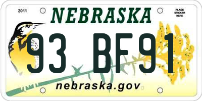 NE license plate 93BF91