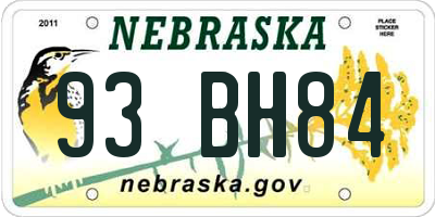 NE license plate 93BH84