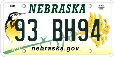 NE license plate 93BH94