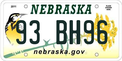 NE license plate 93BH96