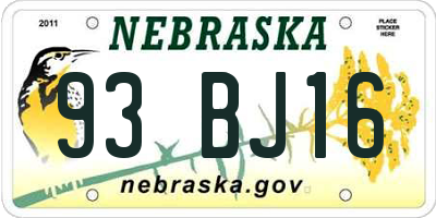 NE license plate 93BJ16