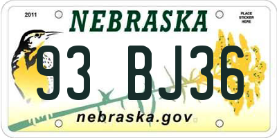 NE license plate 93BJ36