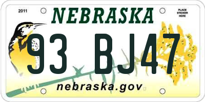 NE license plate 93BJ47