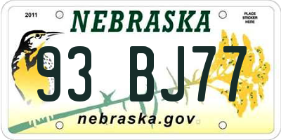 NE license plate 93BJ77