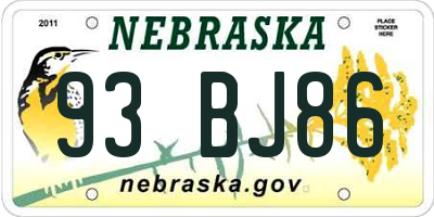 NE license plate 93BJ86