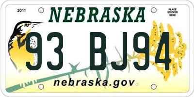 NE license plate 93BJ94