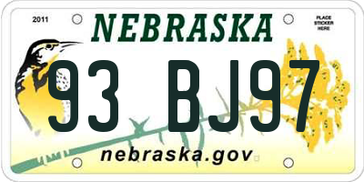 NE license plate 93BJ97