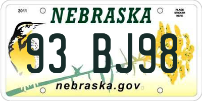 NE license plate 93BJ98
