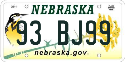 NE license plate 93BJ99