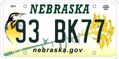 NE license plate 93BK77