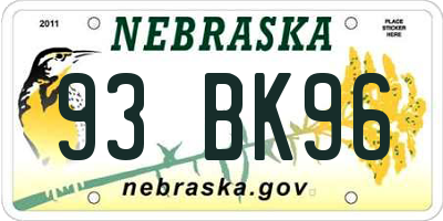 NE license plate 93BK96