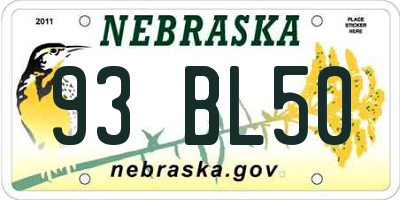NE license plate 93BL50