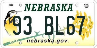 NE license plate 93BL67