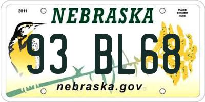 NE license plate 93BL68