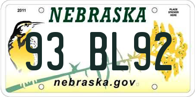 NE license plate 93BL92