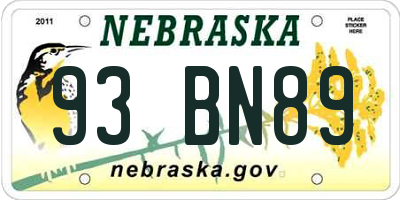 NE license plate 93BN89