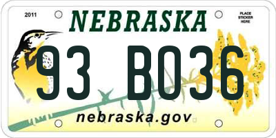 NE license plate 93BO36