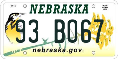 NE license plate 93BO67