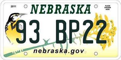 NE license plate 93BP22