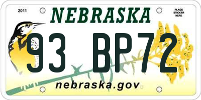 NE license plate 93BP72