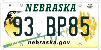 NE license plate 93BP85