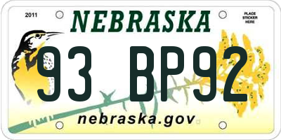 NE license plate 93BP92