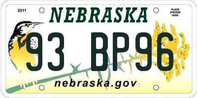 NE license plate 93BP96