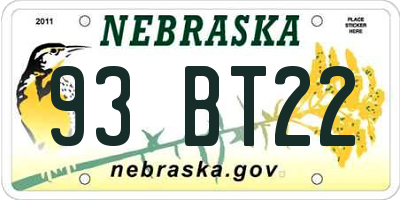 NE license plate 93BT22