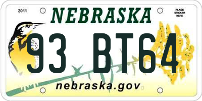 NE license plate 93BT64