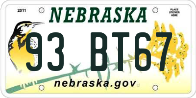 NE license plate 93BT67