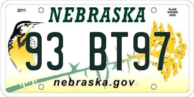 NE license plate 93BT97