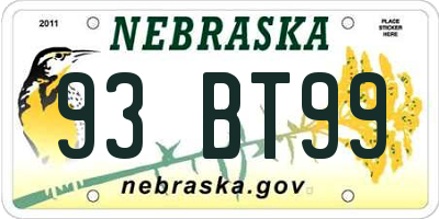 NE license plate 93BT99
