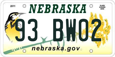 NE license plate 93BW02