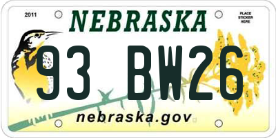 NE license plate 93BW26