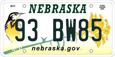 NE license plate 93BW85