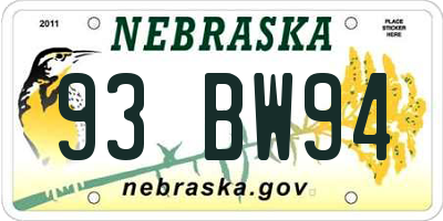 NE license plate 93BW94