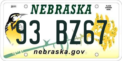 NE license plate 93BZ67