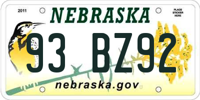 NE license plate 93BZ92